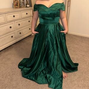 SHEIN Emerald Off-Shoulder Prom Dress